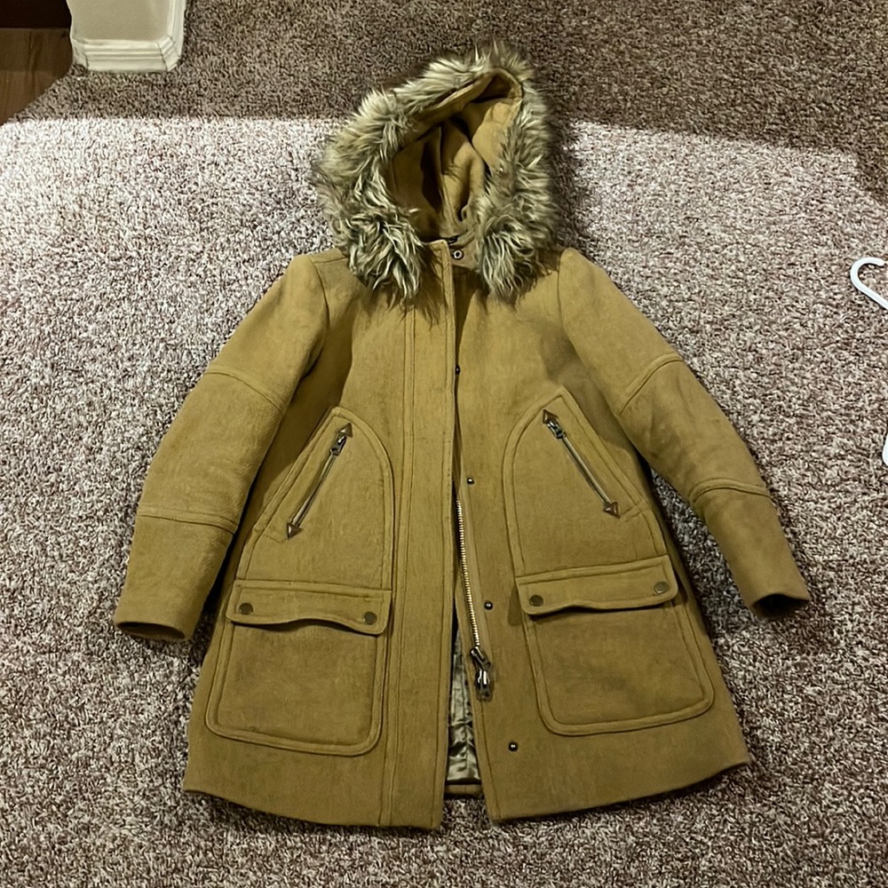 J Crew Wool Coat with Fur Hood